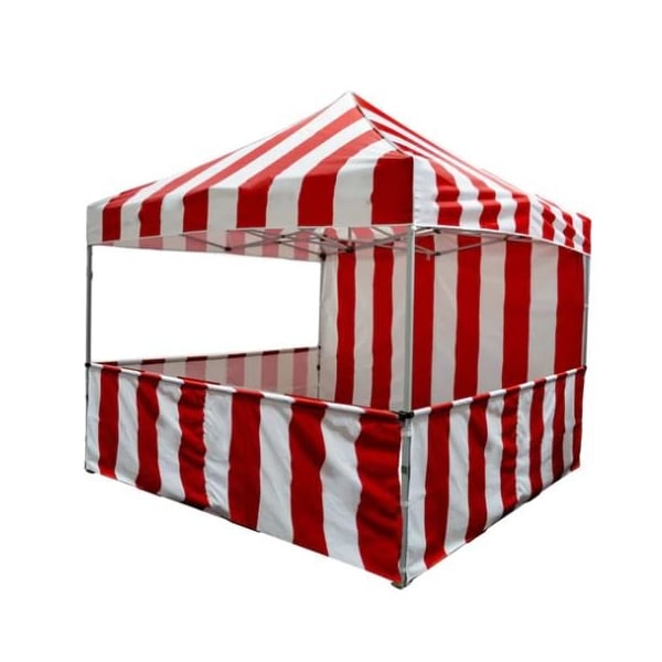 Impact Canopy Carnival Kit 10 FT x 10 FT  Steel Frame - 1 Top, 3 Rails Skirts, and 1 Backwall, Red and White - 040040001