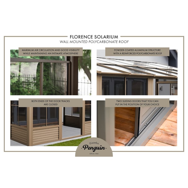 Gazebo Penguin Florence Wall Mounted Solarium 10x16 Polycarbonate Roof - W1610-12