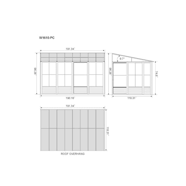 Gazebo Penguin Florence Wall Mounted Solarium 10x16 Polycarbonate Roof - W1610-12