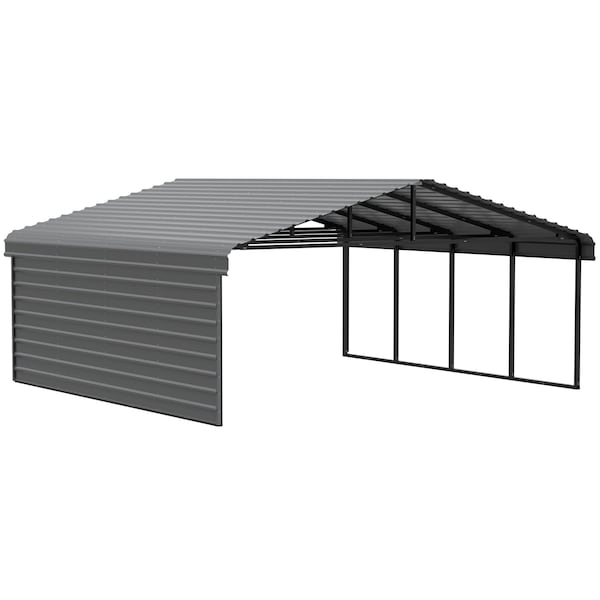 Arrow Storage Products Galvanized Steel Carport, W/ 1-Sided Enclosure, Compact Car Metal Carport Kit, 20'x20'x9', Charcoal - CPHC202009ECL1