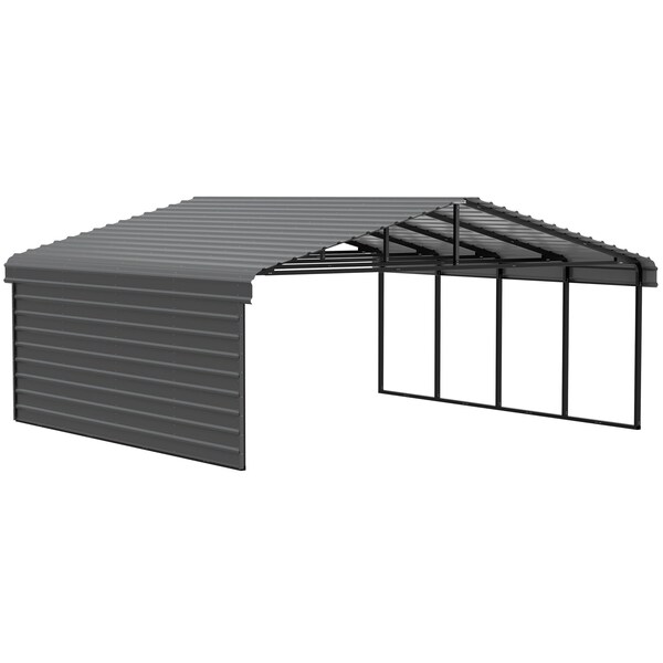 Arrow Storage Products Galvanized Steel Carport, W/ 1-Sided Enclosure, Compact Car Metal Carport Kit, 20'x20'x7', Charcoal - CPHC202007ECL1