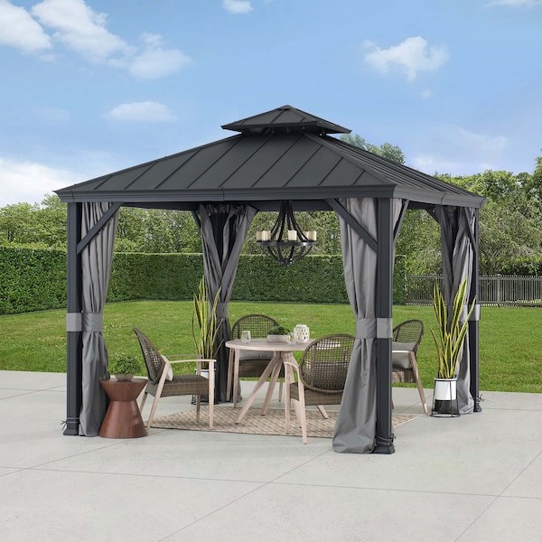 Sunjoy 10 ft. x 10 ft. Hardtop Gazebo, Outdoor Patio Aluminum Frame Gazebo - A102012121