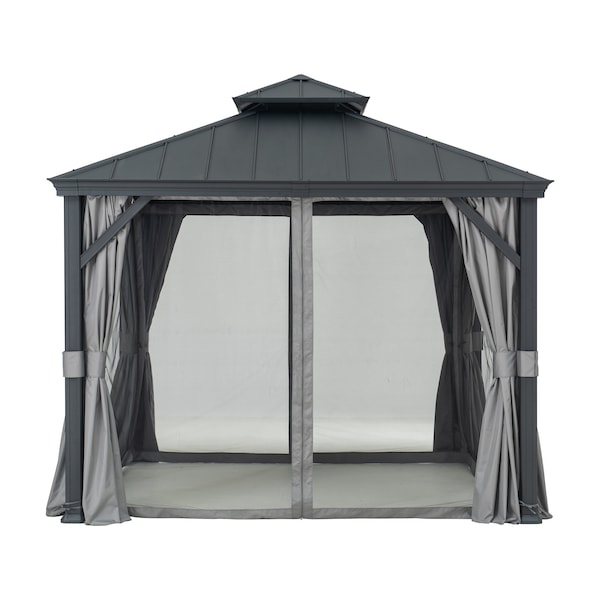 Sunjoy 10 ft. x 10 ft. Hardtop Gazebo, Outdoor Patio Aluminum Frame Gazebo - A102012121
