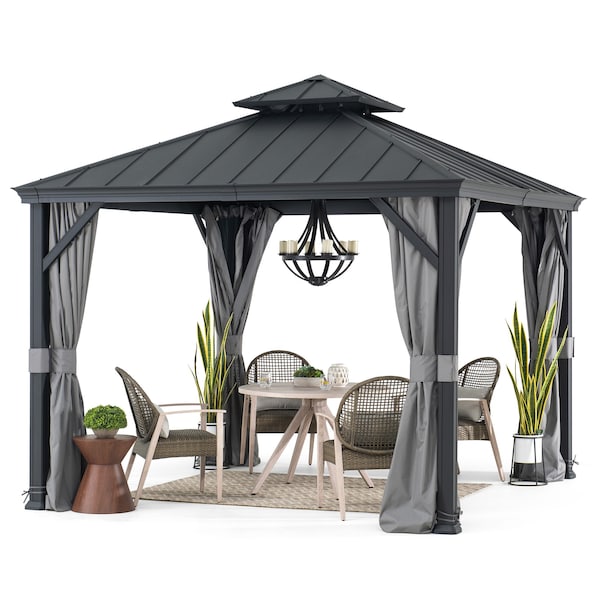 Sunjoy 10 ft. x 10 ft. Hardtop Gazebo, Outdoor Patio Aluminum Frame Gazebo - A102012121