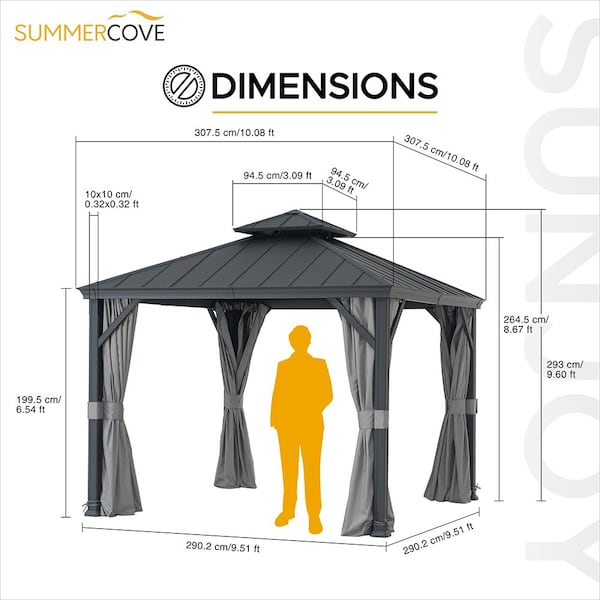 Sunjoy 10 ft. x 10 ft. Hardtop Gazebo, Outdoor Patio Aluminum Frame Gazebo - A102012121