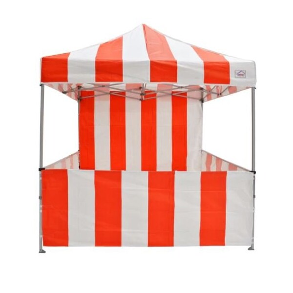 Impact Canopy Carnival Kit 8 FT x 8 FT  Steel Frame - 1 Top, 3 Rails Skirts, and 1 Backwall, Red and White - 040040011