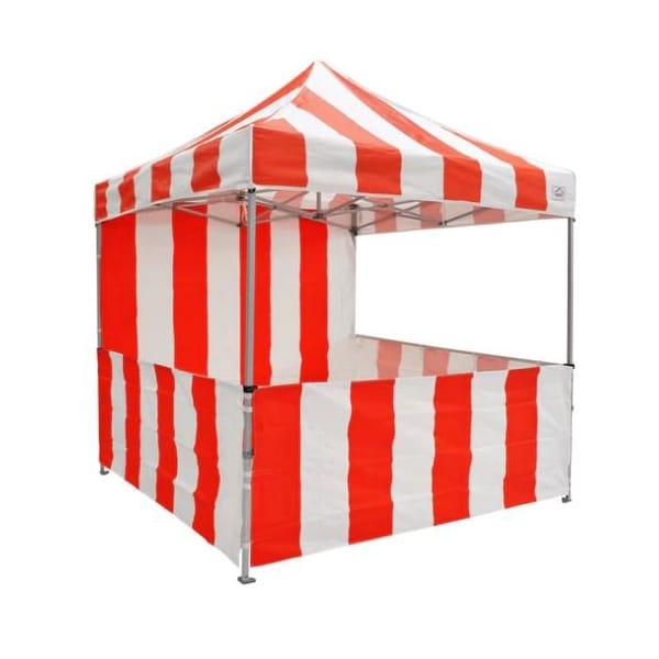 Impact Canopy Carnival Kit 8 FT x 8 FT  Steel Frame - 1 Top, 3 Rails Skirts, and 1 Backwall, Red and White - 040040011