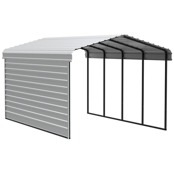 Arrow Storage Products Galvanized Steel Carport, W/ 1-Sided Enclosure, Compact Car Metal Carport Kit, 12'x20'x9', Eggshell - CPH122009ECL1