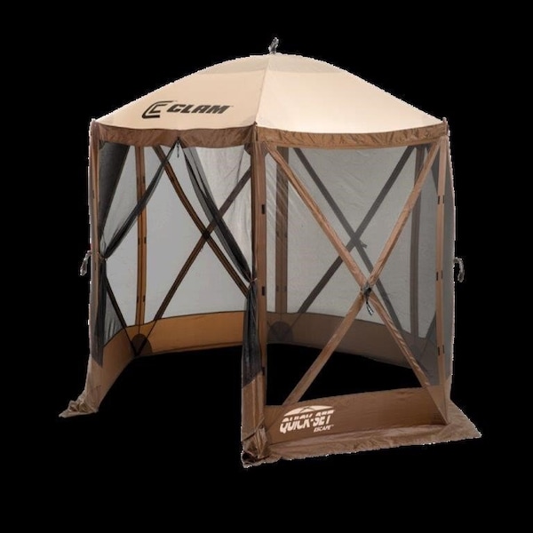 Quick Set Traveler Screen Shelter- 4 side  with Wind Panel Flaps, Brown/Tan Roof /Black Mesh - 9881