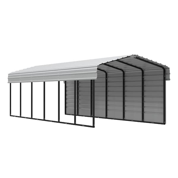 Arrow Storage Products Galvanized Steel Carport, W/ 1-Sided Enclosure, Compact Car Metal Carport Kit, 10'x29'x7', Eggshell - CPH102907ECL1