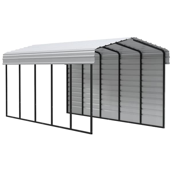 Arrow Storage Products Galvanized Steel Carport, W/ 1-Sided Enclosure, Compact Car Metal Carport Kit, 10'x24'x9', Eggshell - CPH102409ECL1