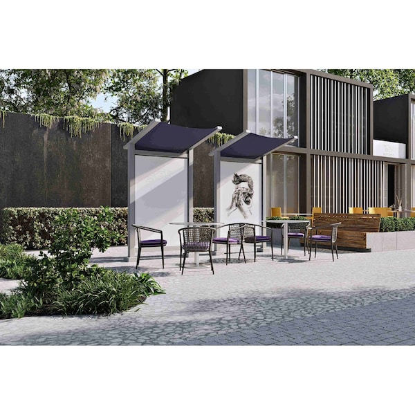 Ghent 63''W x 105''H Preserve, Single Unit, Glass, Walnut Slat Wall, Anodized Silver Frame, Navy Awning - PSV1FGSSILNVYWAL