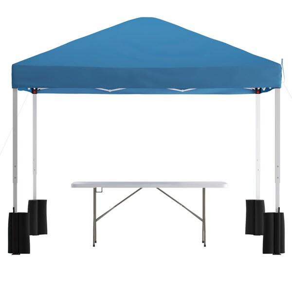 Flash Furniture Blue Pop Up Canopy Tent and Bi-Fold Table Set - JJ-GZ10PKG183Z-BL-GG