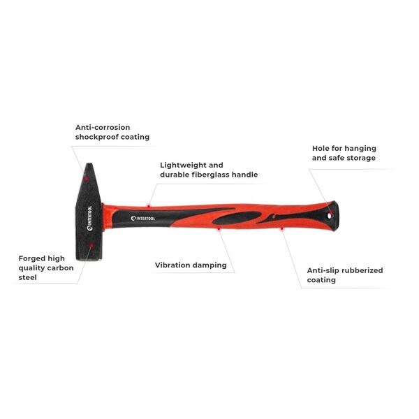 Intertool Cross Peen Hammer, 2 lbs., 14 in. Fiberglass Handle - HT08-0210
