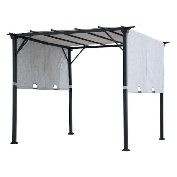 Sunjoy 9 ft x 9 ft Pergola, Outdoor Patio Pergola with Retractable White Canopy Shade, Light Gray - A106005560