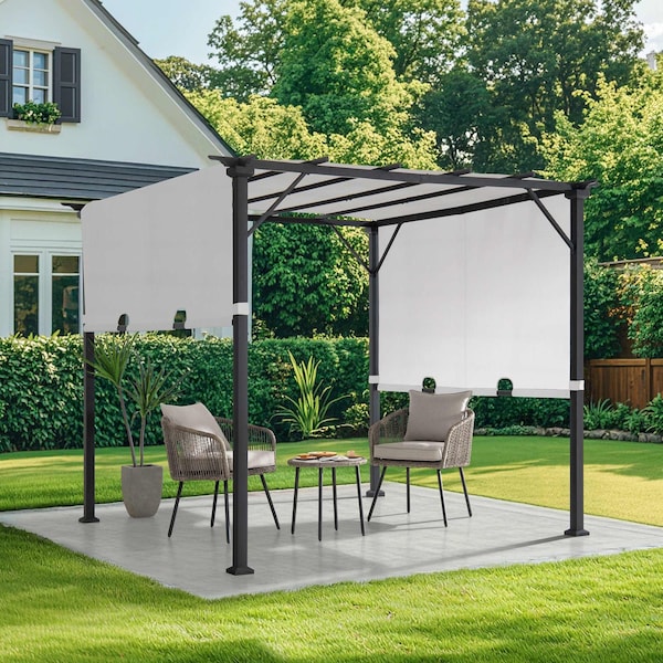 Sunjoy 9 ft x 9 ft Pergola, Outdoor Patio Pergola with Retractable White Canopy Shade, White - A106005561