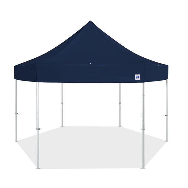 E-Z Up TAA Compliant HUB Shelter, 15' W x 15' L, Gray Aluminum Frame, Navy Blue Top - HB3ALU15KFGYTNB