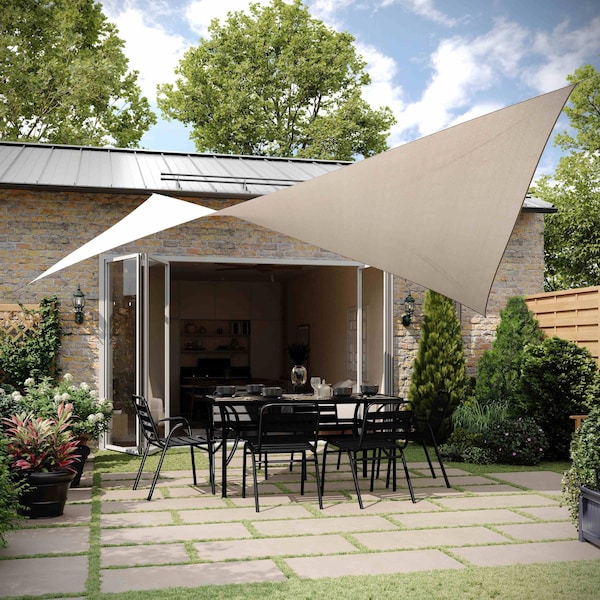 Flash Furniture Palmetto 20ft Rectangle Sun Sail Shade Canopy with Included Nylon Attachment Ropes in Sand - GM-WL-SS22003-5-SAND-GG