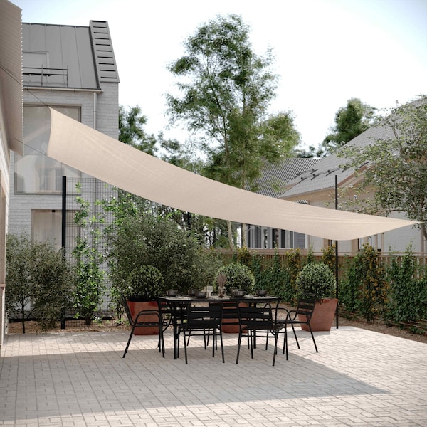 Flash Furniture Palmetto 20ft Rectangle Sun Sail Shade Canopy with Included Nylon Attachment Ropes in Sand - GM-WL-SS22003-5-SAND-GG