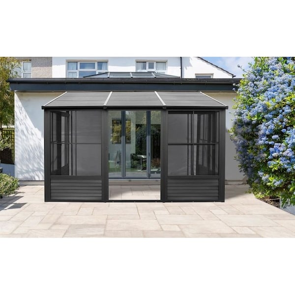 Gazebo Penguin Florence Wall Mounted Solarium 8x12 Metal Roof in black - W1207MR-42