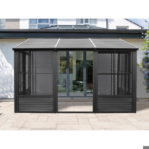 Gazebo Penguin Florence Wall Mounted Solarium 8x12 Metal Roof in black - W1207MR-42