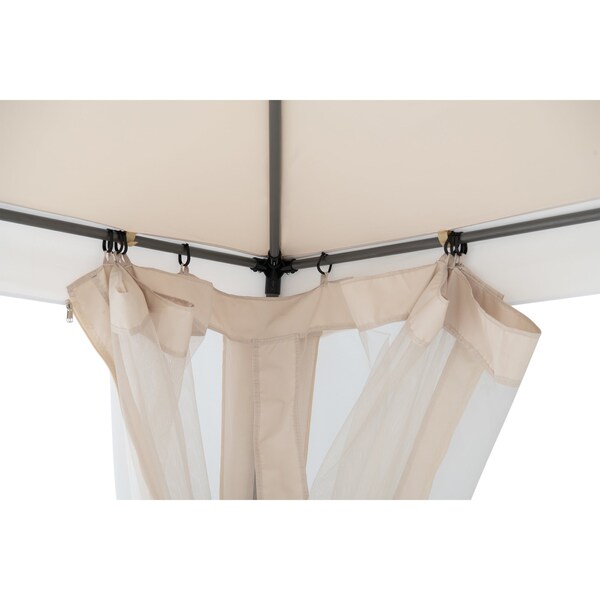 Sunjoy 10 ft x 10 ft Patio Gazebo, Modern Steel Frame Soft Top Gazebo with Netting - Beige & White - A101003603