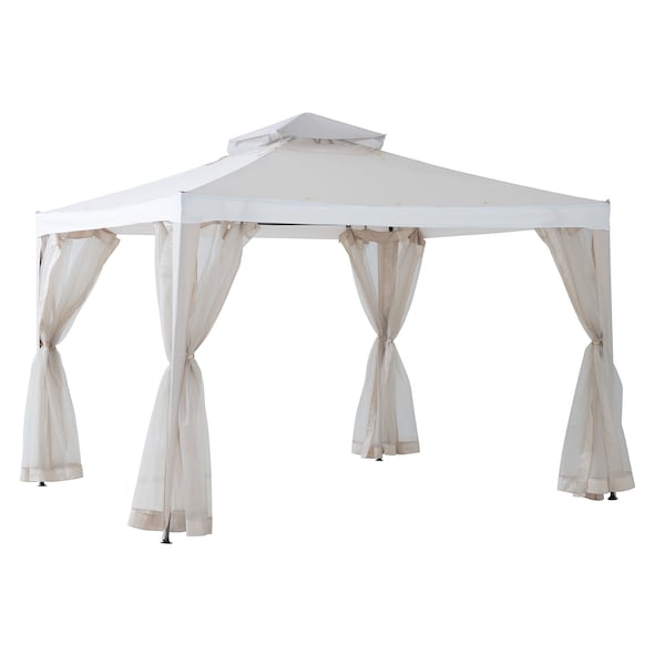 Sunjoy 10 ft x 10 ft Patio Gazebo, Modern Steel Frame Soft Top Gazebo with Netting - Beige & White - A101003603