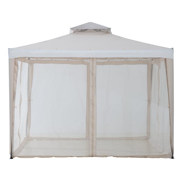 Sunjoy 10 ft x 10 ft Patio Gazebo, Modern Steel Frame Soft Top Gazebo with Netting - Beige & White - A101003603