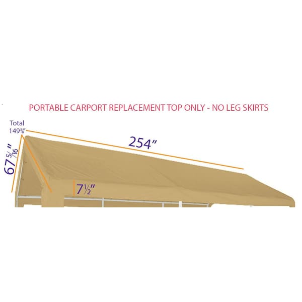 Impact Canopy 10 FT 8In x 20 FT  Carport Top without Leg Skirts, Tan, 180g - 070111022
