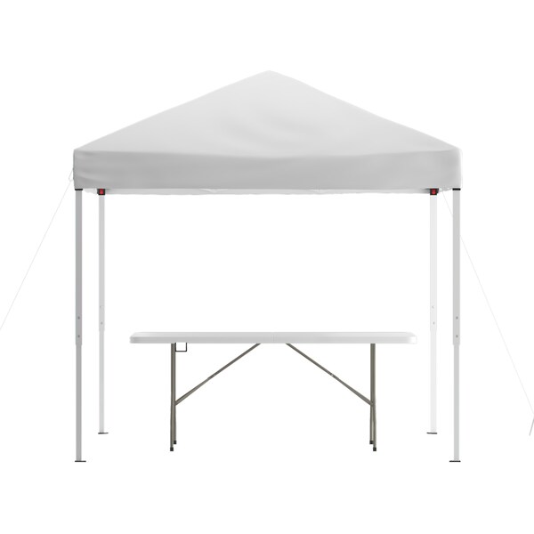 Flash Furniture White Pop Up Canopy Tent and Bi-Fold Table Set - JJ-GZ88183Z-WH-GG