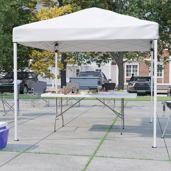Flash Furniture White Pop Up Canopy Tent and Bi-Fold Table Set - JJ-GZ88183Z-WH-GG