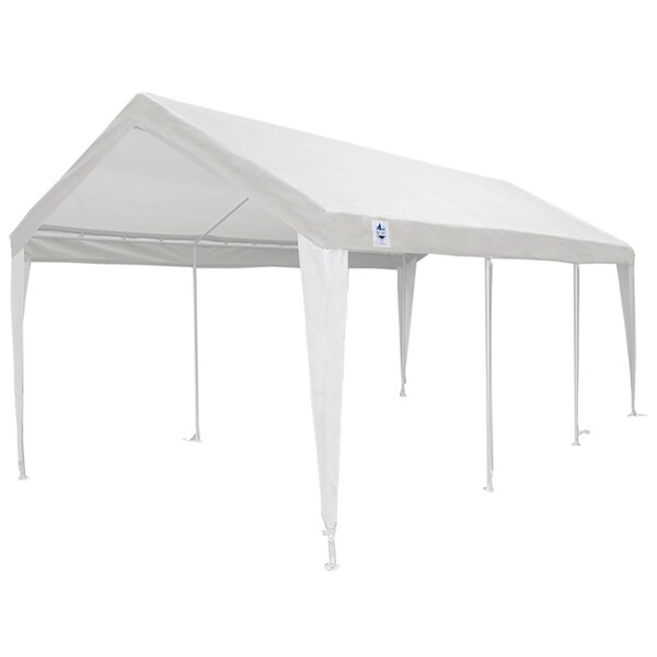 King Canopy Hercules 10ftx20ft, 2in Hammertone Steel Frame w/ buttons, 8-Leg, Carport, White/ White - HC1020PCWW
