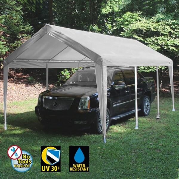 King Canopy Hercules 10ftx20ft, 2in Hammertone Steel Frame w/ buttons, 8-Leg, Carport, White/ White - HC1020PCWW