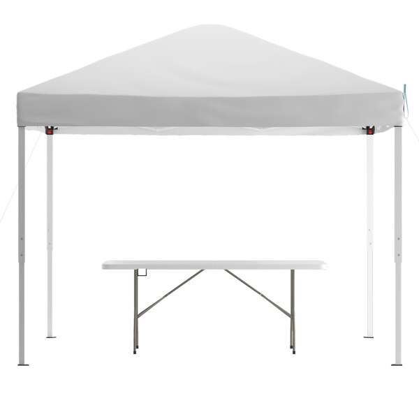 Flash Furniture White Pop Up Canopy Tent and Bi-Fold Table Set - JJ-GZ10183Z-WH-GG