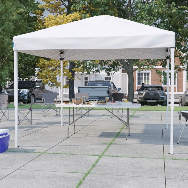 Flash Furniture White Pop Up Canopy Tent and Bi-Fold Table Set - JJ-GZ10183Z-WH-GG