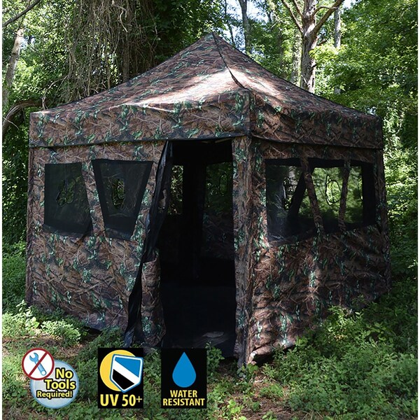 King Canopy 2 in 1 Hunting Blind & Instant Pop Up Tent 8ftx8ft, 1in Aluminum Frame, Camouflage - HB8X8