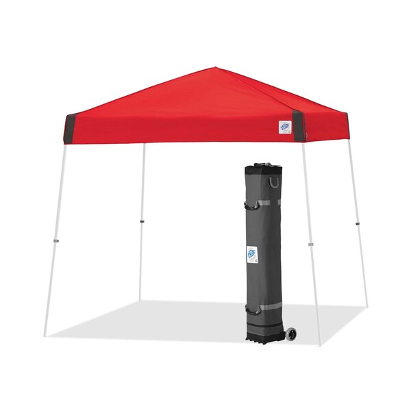 E-Z Up Vista Shelter, 10' W x 10' L, White Steel Frame, Red Top - VS3WH10PN