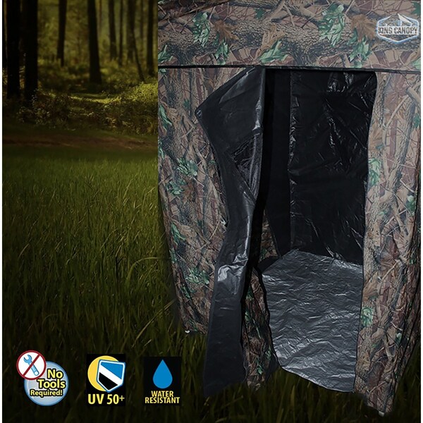 King Canopy 2in1 Hunting Blind & Instant Pop Up Tent 5ftx5ft, 1in Alum Frame, Guy Ropes and Stakes, Camoflauge - HB5X5