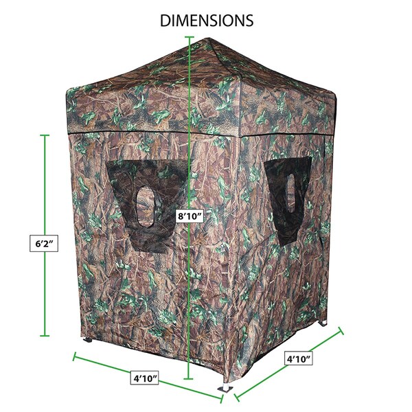 King Canopy 2in1 Hunting Blind & Instant Pop Up Tent 5ftx5ft, 1in Alum Frame, Guy Ropes and Stakes, Camoflauge - HB5X5