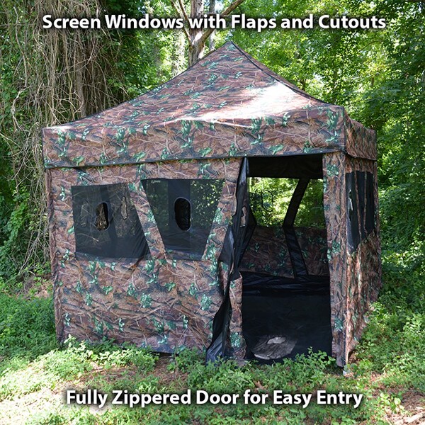 King Canopy 2in1 Hunting Blind & Instant Pop Up Tent 10ftx10ft, 1in Steel Frame, Camouflage - HBF10X10