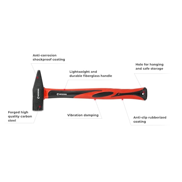 Intertool Cross Peen Hammer, 28 oz., 14 in. Fiberglass Handle - HT08-0208