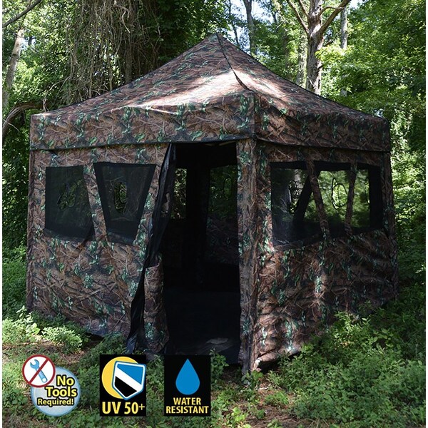 King Canopy 2in1 Hunting Blind & Instant Pop Up Tent 10ftx10ft, 1.5in Hexagon Alum Frame, Camouflage - HBA10X10