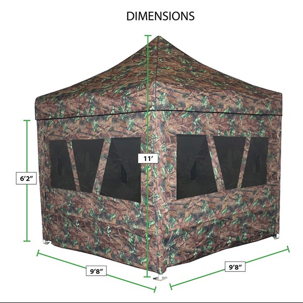 King Canopy 2in1 Hunting Blind & Instant Pop Up Tent 10ftx10ft, 1.5in Hexagon Alum Frame, Camouflage - HBA10X10