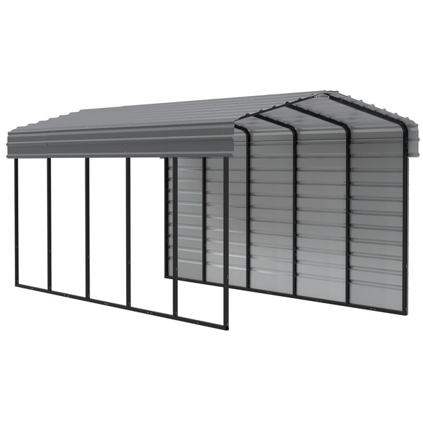 Arrow Storage Products Galvanized Steel Carport, W/ 1-Sided Enclosure, Compact Car Metal Carport Kit, 10'x24'x9', Charcoal - CPHC102409ECL1