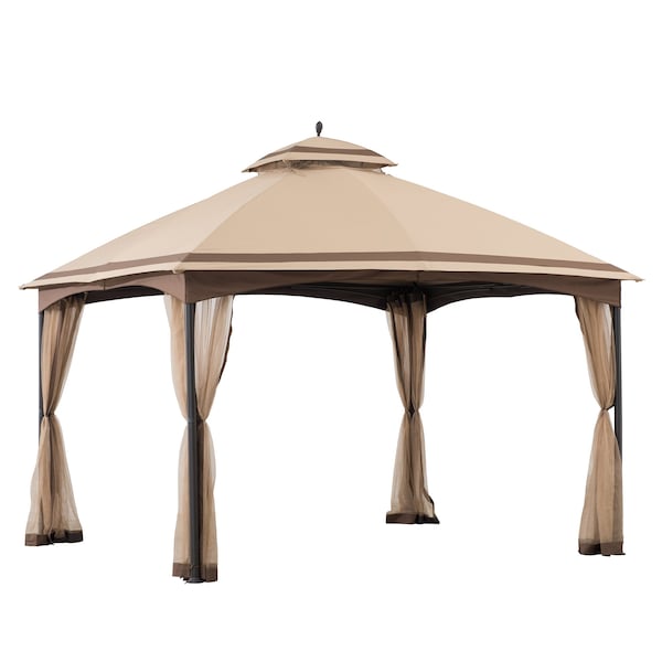 Sunjoy 10.5 ft. x 13 ft. Tan and Brown 2-tier Steel Gazebo - A101012200
