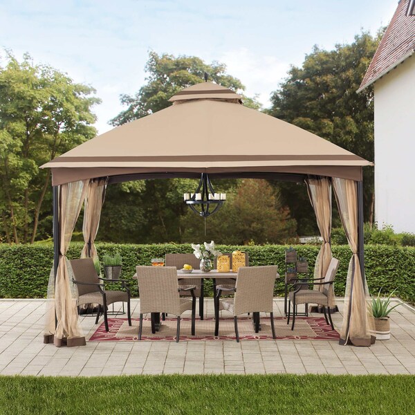 Sunjoy 10.5 ft. x 13 ft. Tan and Brown 2-tier Steel Gazebo - A101012200