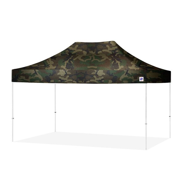 E-Z Up TAA Compliant Eclipse Shelter, 10' W x 15' L, White Steel Frame, Woodland Camo Top - EC3STL15KFWHTMCWC