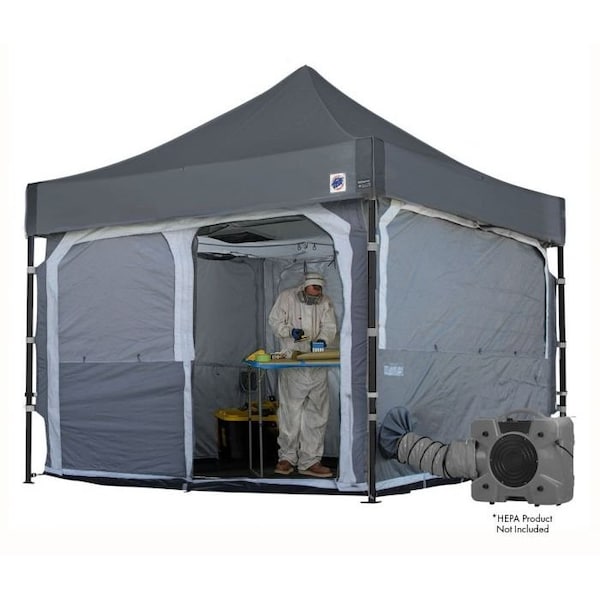 E-Z Up Work Cube Shelter Kit, 10' W x 10' L, Black Aluminum Frame, Steel Gray Top - WCABK10KSG