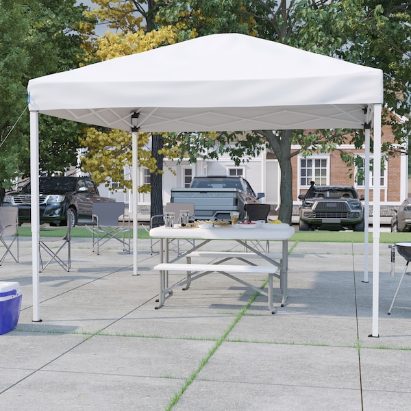 Flash Furniture White Pop Up Canopy Tent and Folding Bench Set - JJ-GZ10103-WH-GG