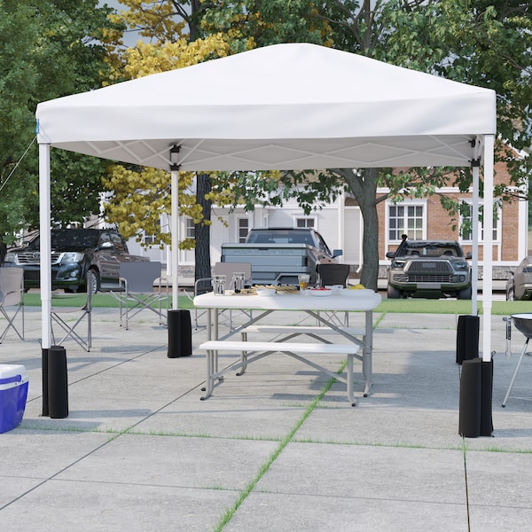 Flash Furniture White Pop Up Canopy Tent and Folding Bench Set - JJ-GZ10PKG103-WH-GG